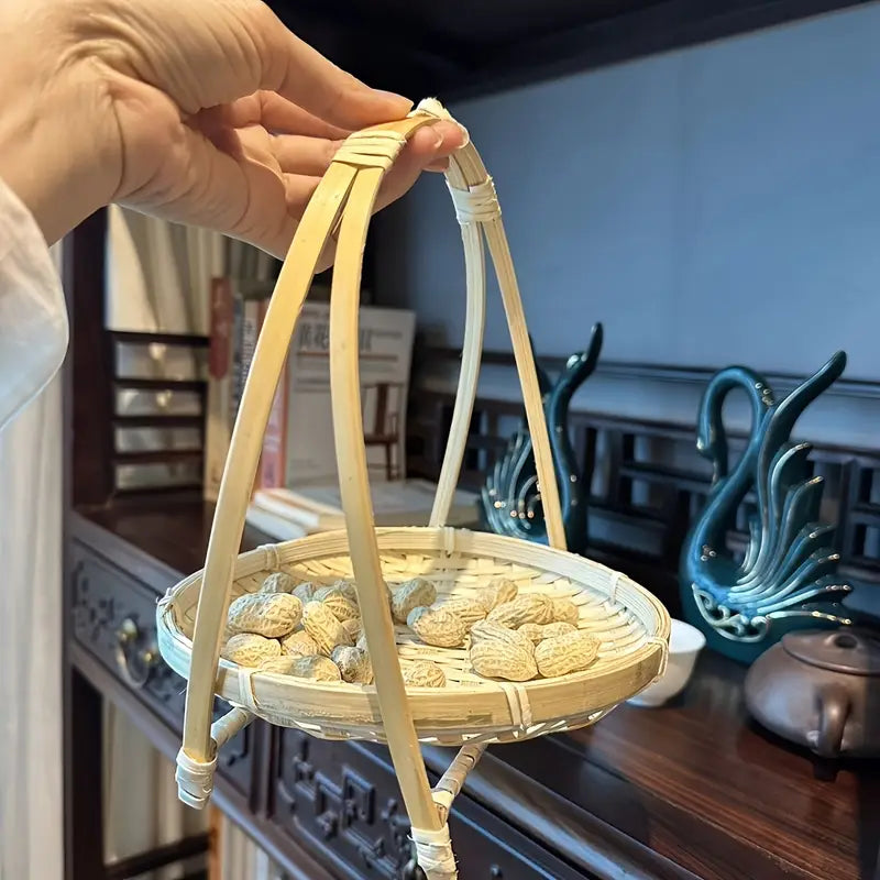 Bamboo woven small basket round square tea fruit cake dried fruit snack dessert multi-layer bamboo storage basket