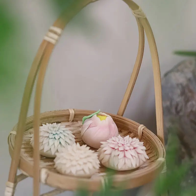 Bamboo woven small basket round square tea fruit cake dried fruit snack dessert multi-layer bamboo storage basket