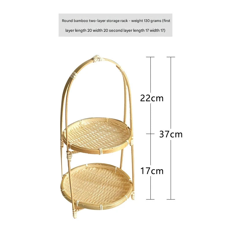 Bamboo woven small basket round square tea fruit cake dried fruit snack dessert multi-layer bamboo storage basket