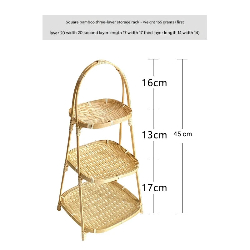 Bamboo woven small basket round square tea fruit cake dried fruit snack dessert multi-layer bamboo storage basket