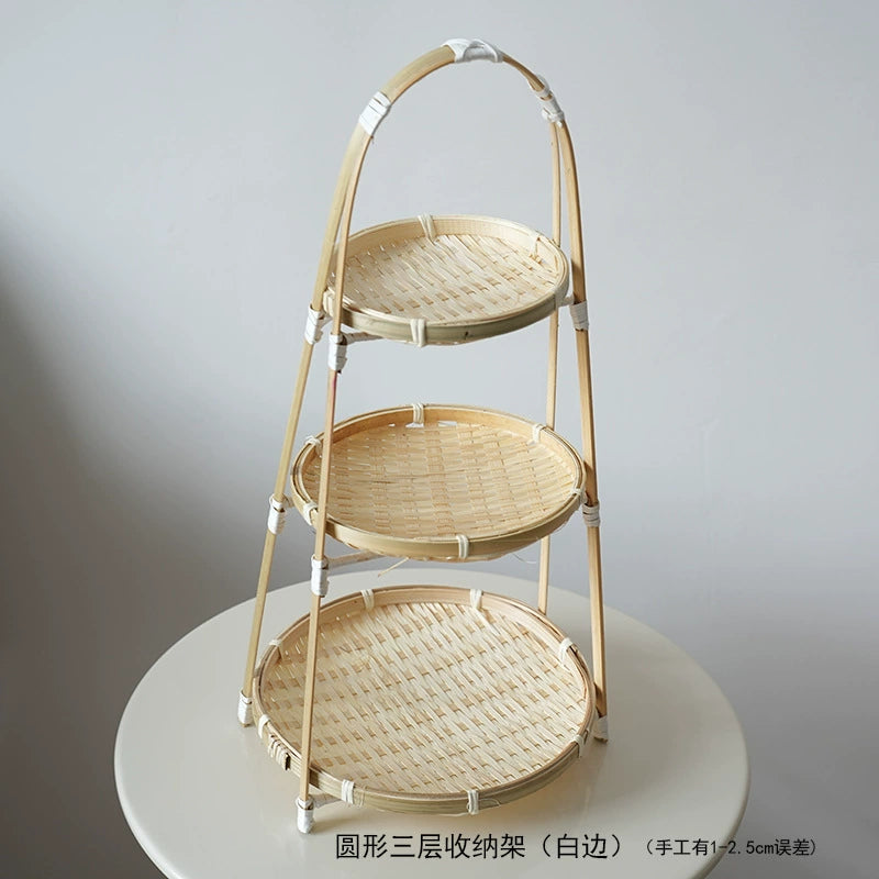 Bamboo woven small basket round square tea fruit cake dried fruit snack dessert multi-layer bamboo storage basket