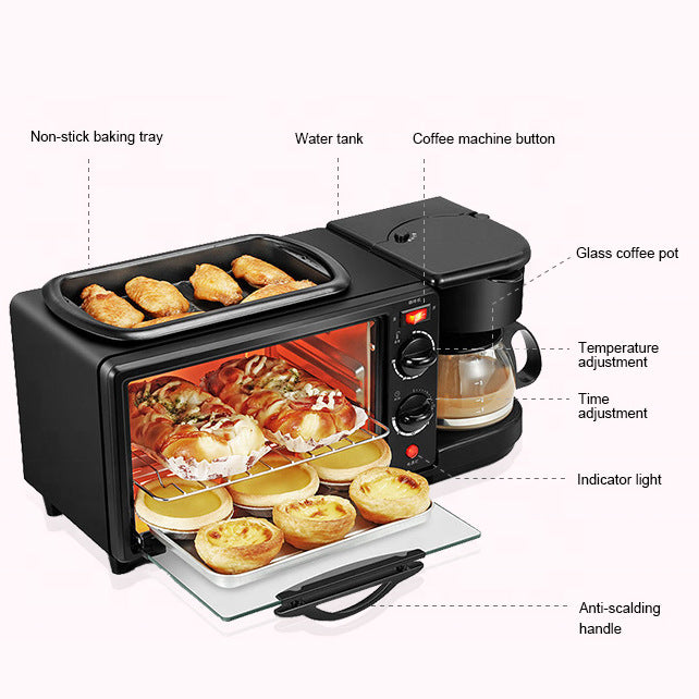 3-in-1 breakfast machine household appliances baking oven coffee grill bread machine