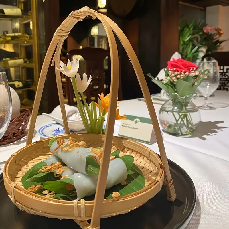 Bamboo woven small basket round square tea fruit cake dried fruit snack dessert multi-layer bamboo storage basket
