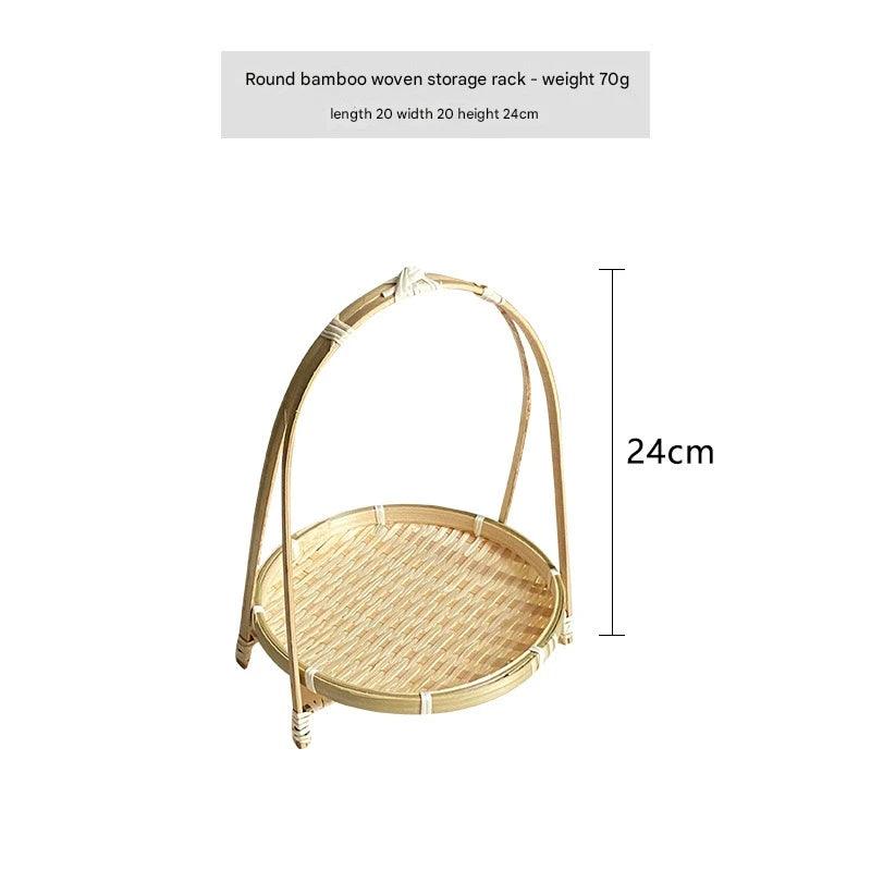 Bamboo woven small basket round square tea fruit cake dried fruit snack dessert multi-layer bamboo storage basket