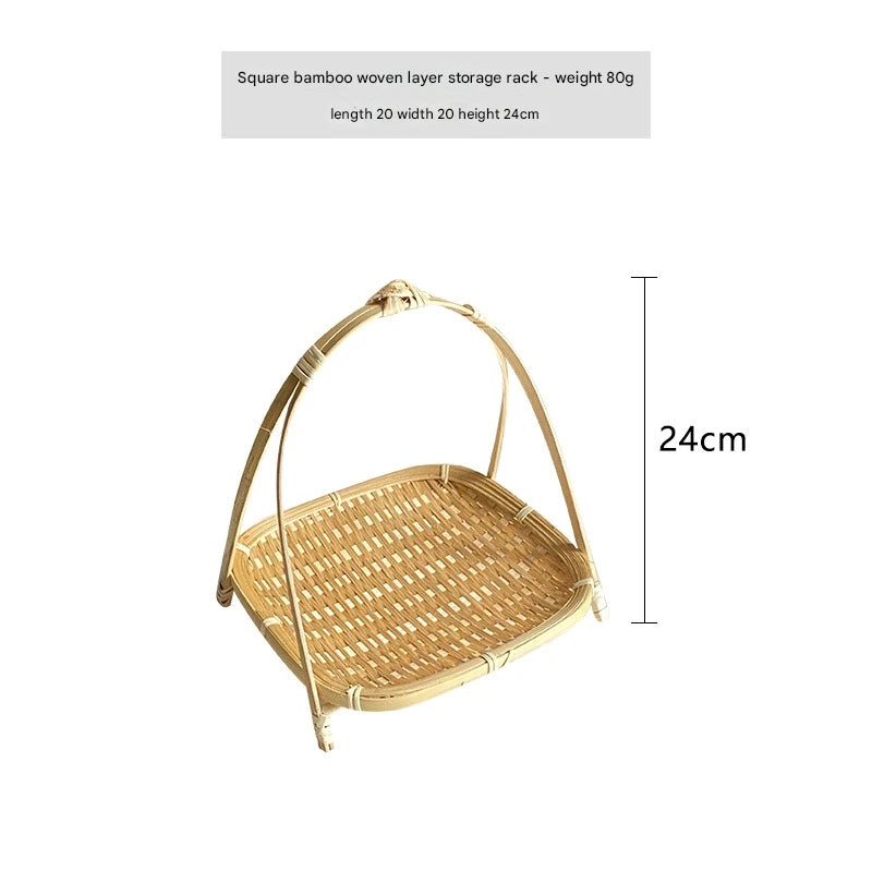 Bamboo woven small basket round square tea fruit cake dried fruit snack dessert multi-layer bamboo storage basket