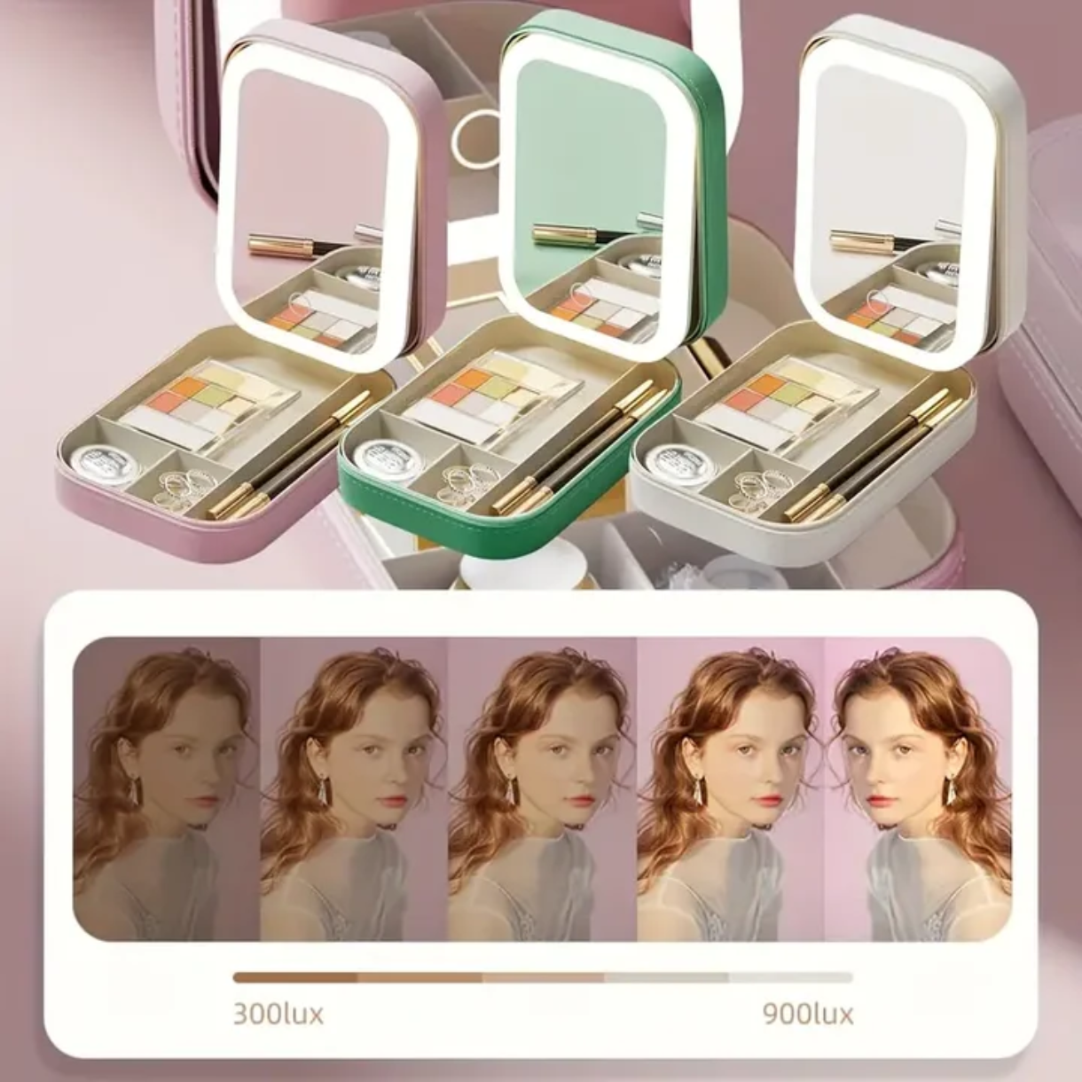 Storage box with light, cosmetic storage mirror bag led jewellery