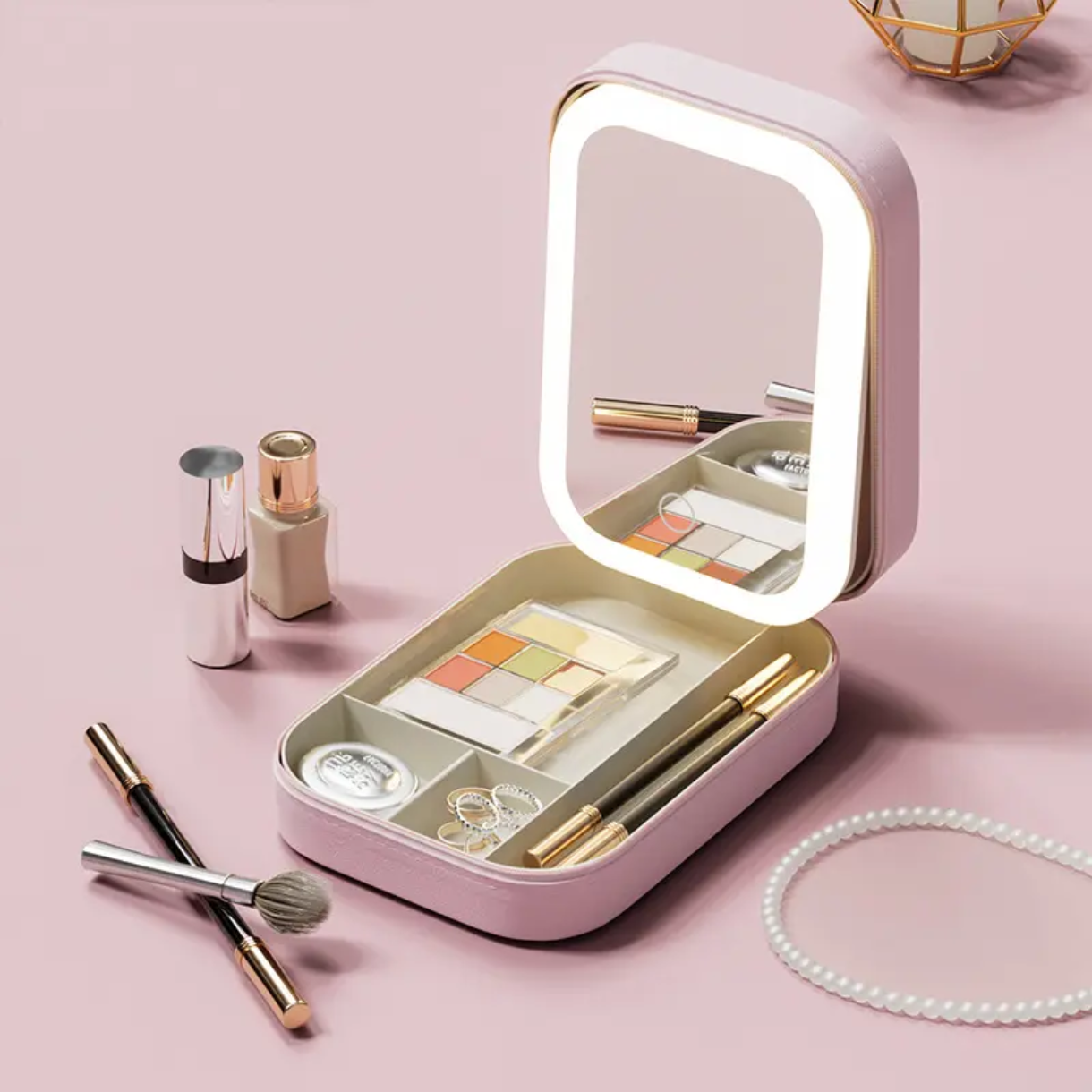 Storage box with light, cosmetic storage mirror bag led jewellery