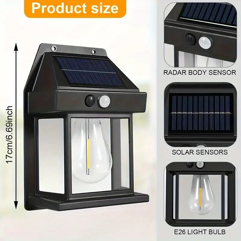 Outdoor Solar Wall Lamp, LED Lamp with Motion Sensor, Solar Garden Decorative Lamp