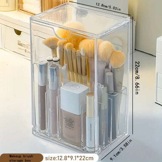 Clear Acrylic Makeup Brush Holder - Transparent Cosmetic Organizer with Multiple Compartments for Brushes, Lipsticks, Makeup Brushes