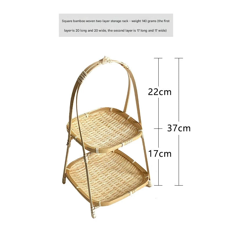 Bamboo woven small basket round square tea fruit cake dried fruit snack dessert multi-layer bamboo storage basket