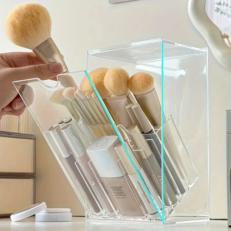 Clear Acrylic Makeup Brush Holder - Transparent Cosmetic Organizer with Multiple Compartments for Brushes, Lipsticks, Makeup Brushes