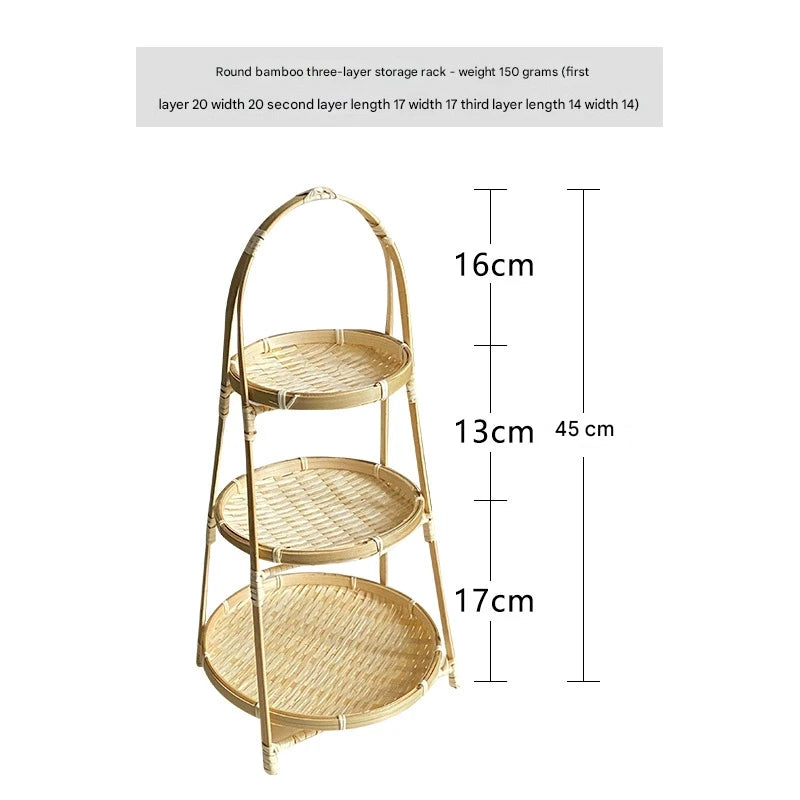 Bamboo woven small basket round square tea fruit cake dried fruit snack dessert multi-layer bamboo storage basket