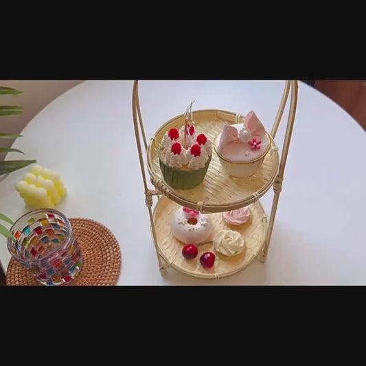 Bamboo woven small basket round square tea fruit cake dried fruit snack dessert multi-layer bamboo storage basket