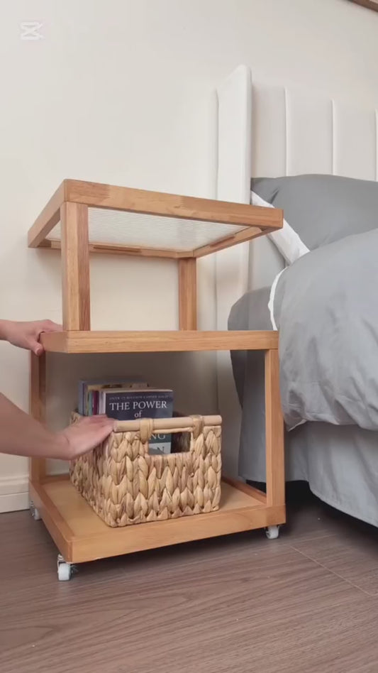 Creative bedside table solid wood multifunctional movable net celebrity storage cabinet bedroom bedside storage cabinet with rollers