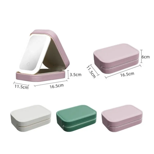 Storage box with light, cosmetic storage mirror bag led jewellery
